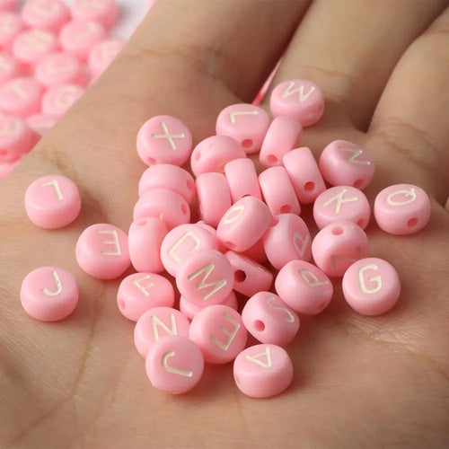 Acrylic Beads Pink Alphabet Letters Flat Round for DIY Jewelry Making