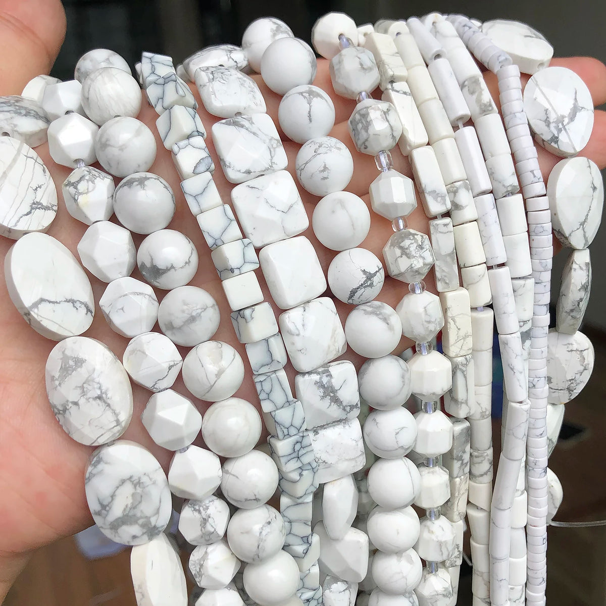 Stone Beads Matte White Howlite-Style Mixed Shapes for DIY Jewelry Making