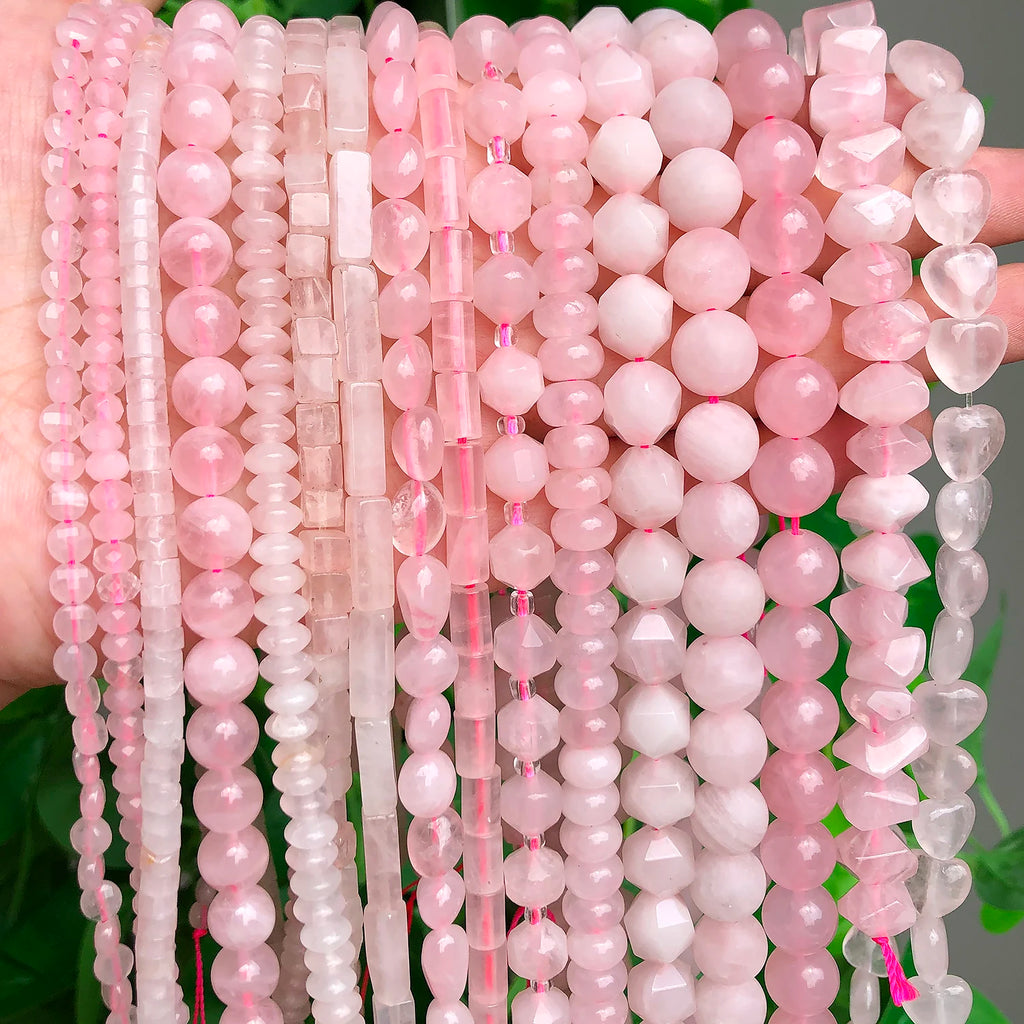 Stone Beads Pink Rose Quartz-Style Mixed Shapes for DIY Jewelry Making