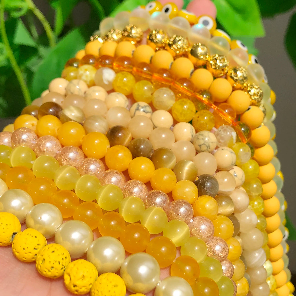 Stone Beads Round Yellow Jade Agate Hematite Styles for DIY Jewelry Making