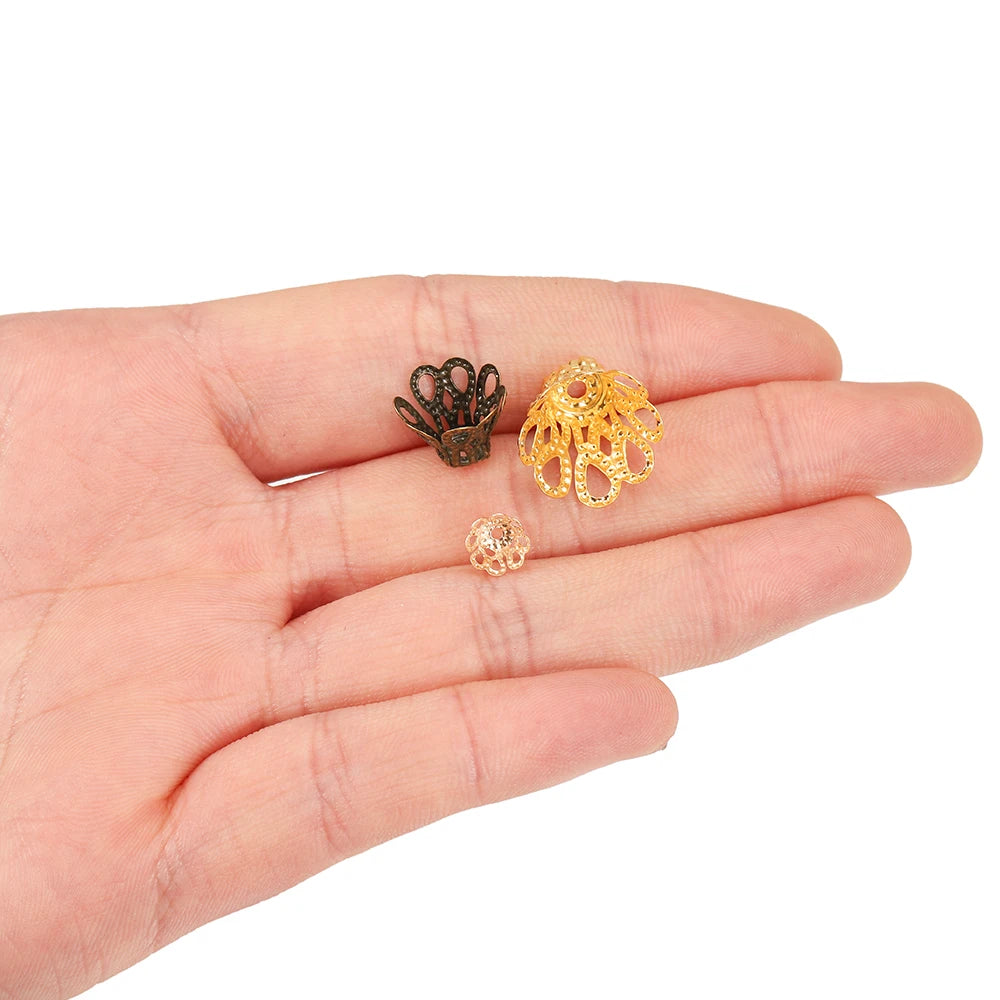 Metal Beads Gold Silve Vintage Flowers Filigree Caps Charms Bracelet Supplies
