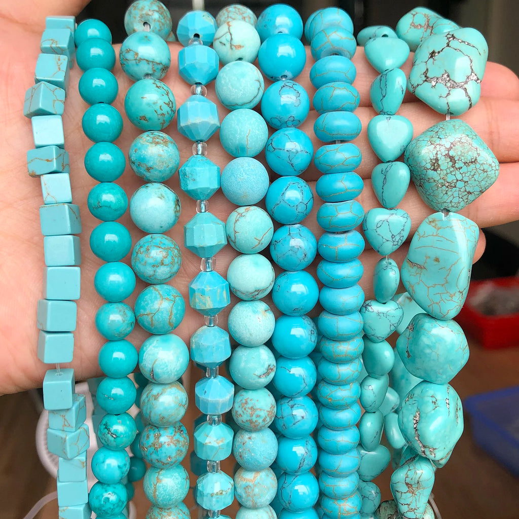 Stone Beads 18style Blue Turquoises-Style Matte Faceted Round Rondelles