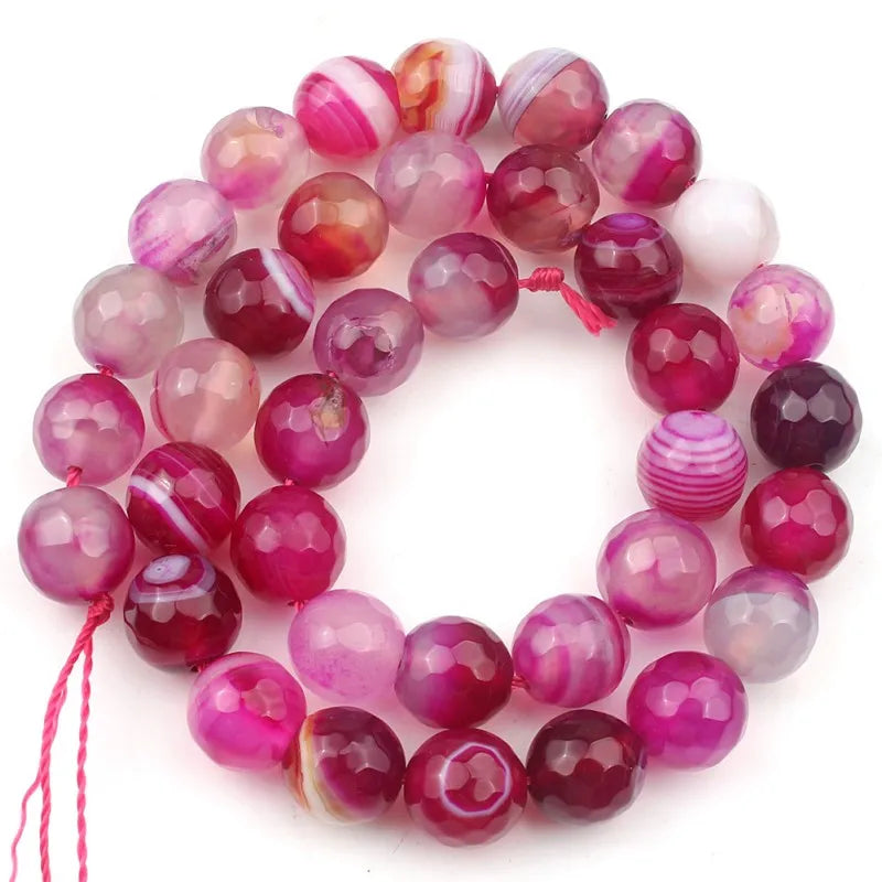 Stone Beads Faceted Pink Blue Chalcedony-Style Jades-Style Agates Round