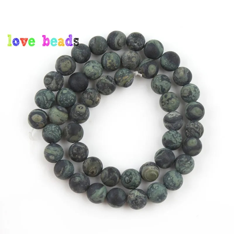 Stone Beads Dark Green Zebra Jaspers-Style Round Bracelet Perles Craft Beads