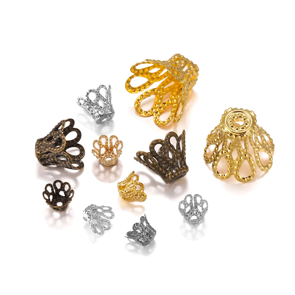 Metal Beads Gold Silve Vintage Flowers Filigree Caps Charms Bracelet Supplies