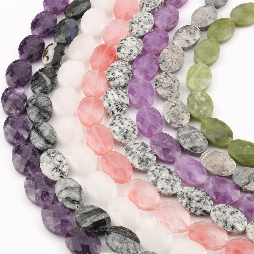 Stone Beads Faceted Oval Jade Agate Styles for DIY Jewelry Making Craft Beads