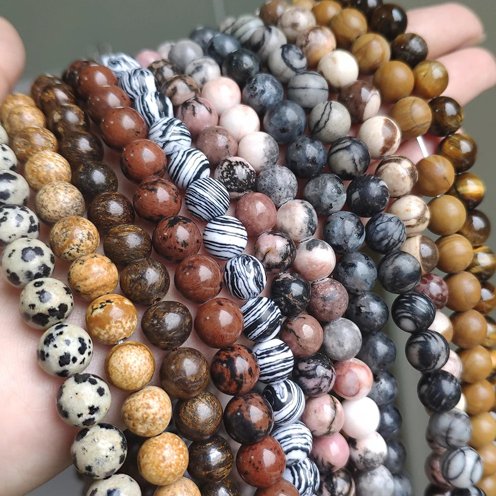 Stone Beads Round Brown Zebra Jasper-Style for DIY Jewelry Making Craft Beads