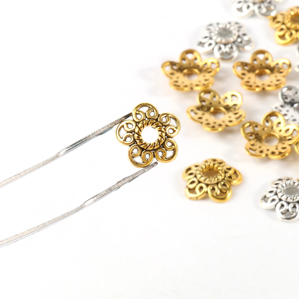 Bead Caps Flower Antique Gold Tibetan Silver Colors DIY Jewelry Making