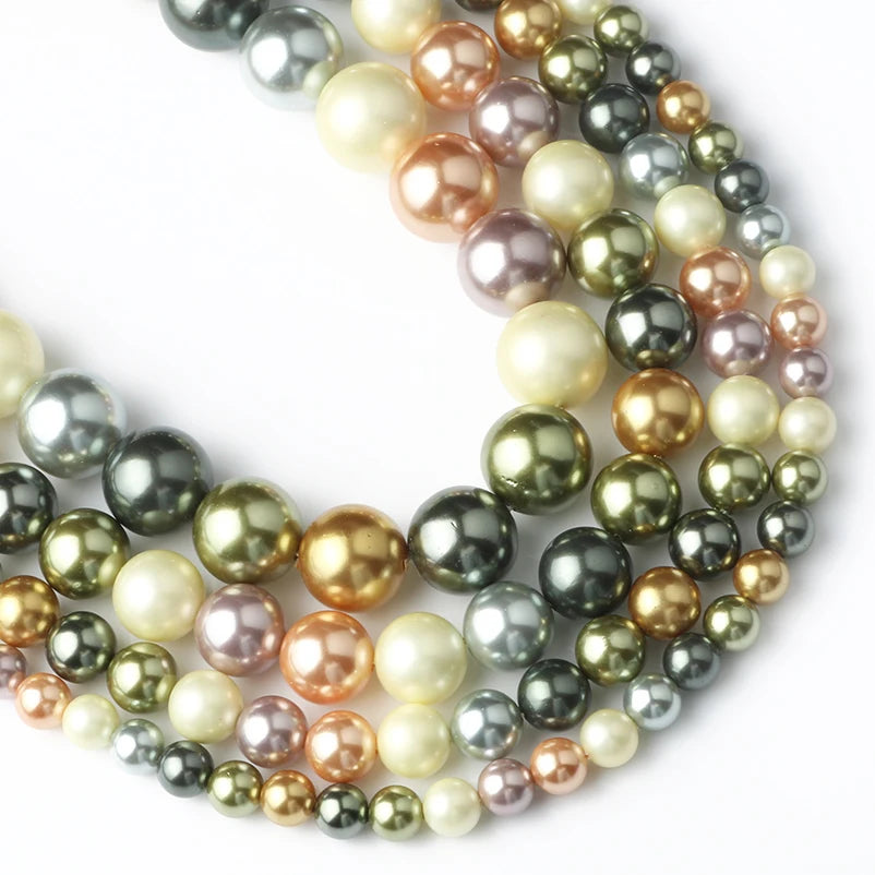 Shell Beads Round Pearl-Style Assorted Colors for DIY Jewelry Making Craft Beads