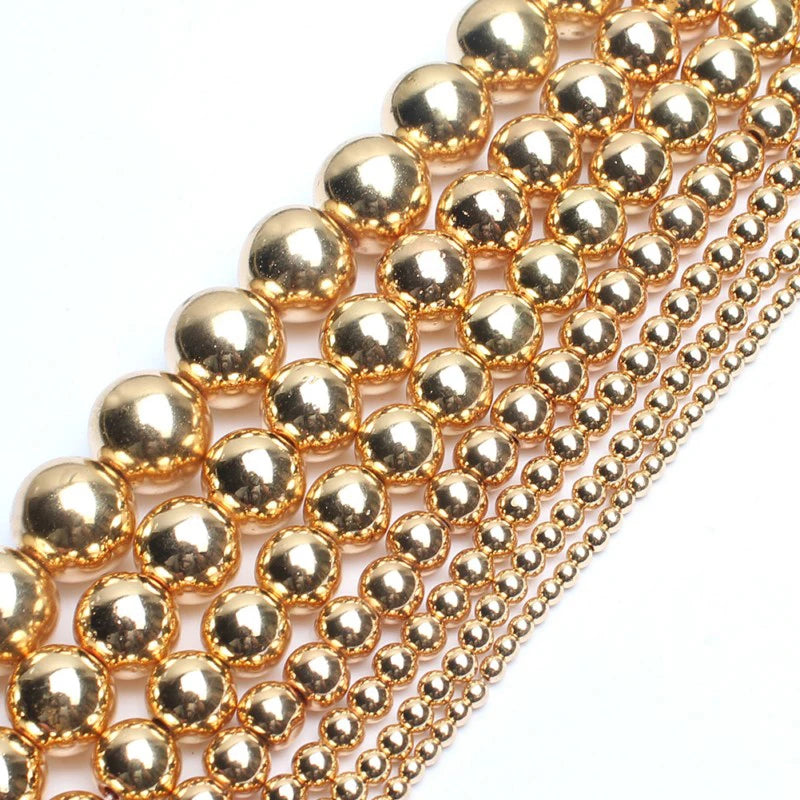 Stone Beads Light Golds Plated Hematite Round for DIY Jewelry Making Craft Beads