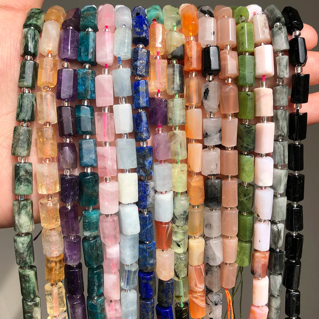 Stone Beads Cylinder Emerald Agate Apatite Styles for DIY Jewelry Making