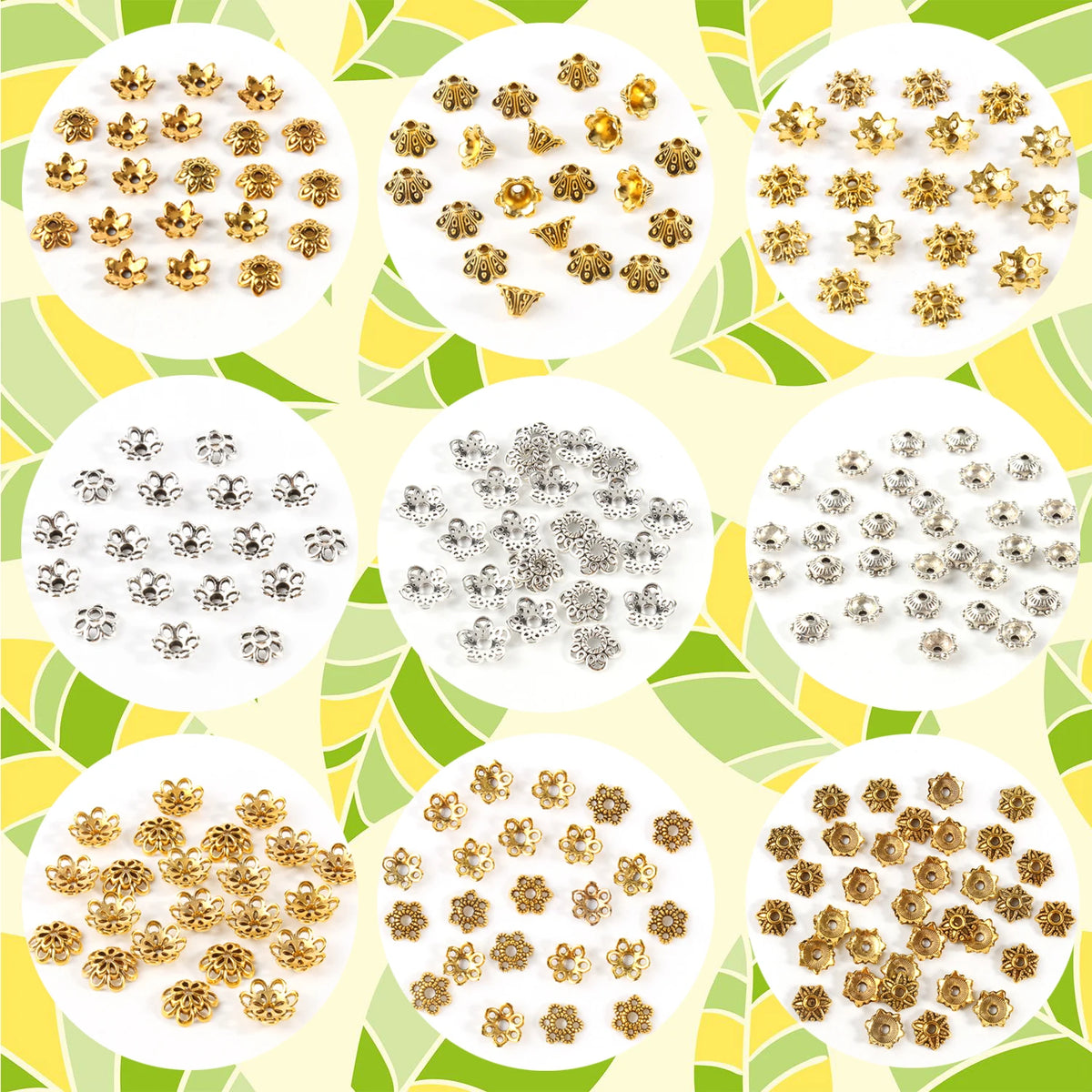 Bead Caps Flower Antique Gold Tibetan Silver Colors DIY Jewelry Making
