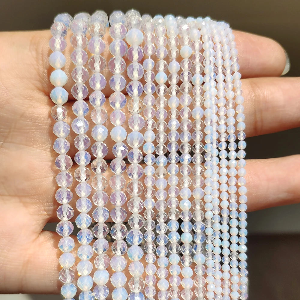 Stone Beads Tiny Faceted White Moonstone-Style for DIY Jewelry Making
