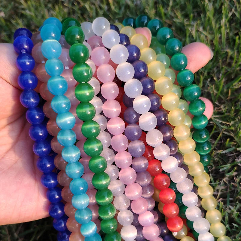 Glass Beads Round Cat Eye Opal-Style Mixed Colors for DIY Jewelry Making