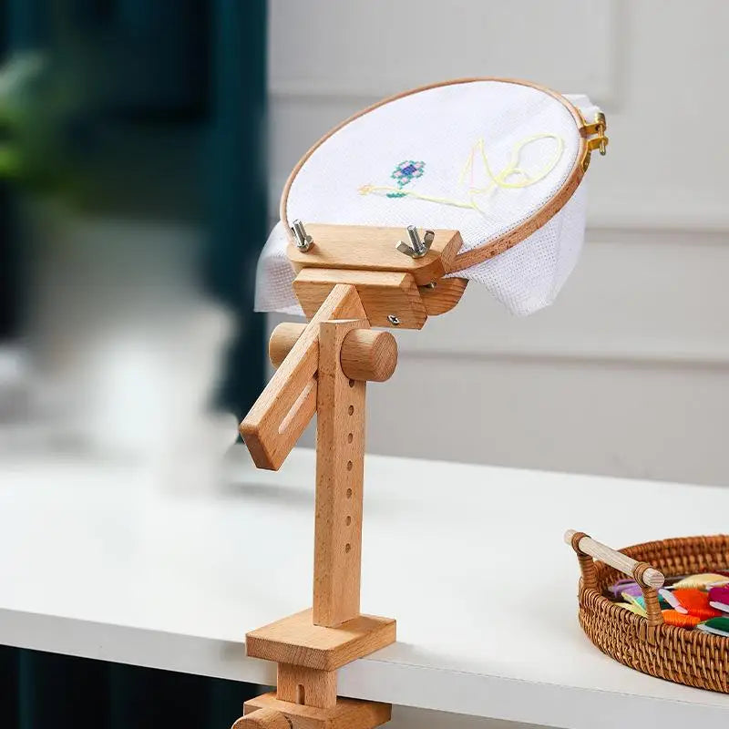 Embroidery Hoop Stand, Rotating Wooden Desktop Rack for Cross-Stitch