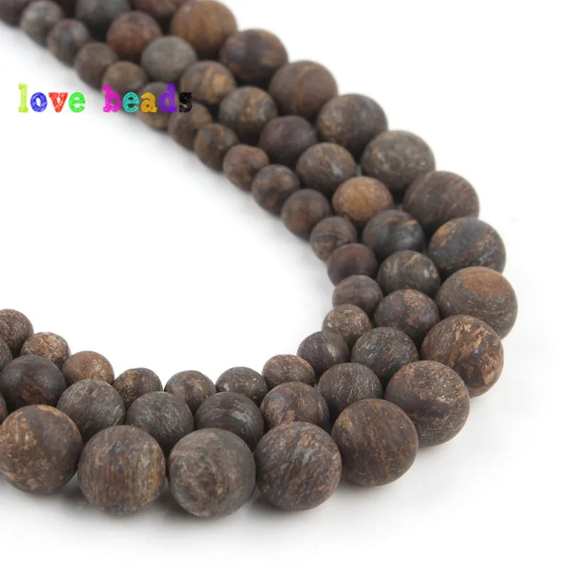 Stone Beads Matte Round Bronze Brown Mineral Styles for DIY Jewelry Making