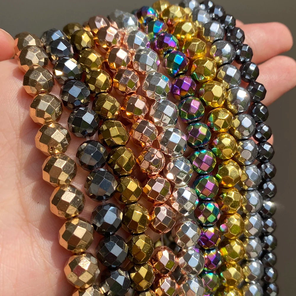 Stone Beads Mineral Rhodium Faceted Hematite Spacer Bracelet Bracelet Supplies