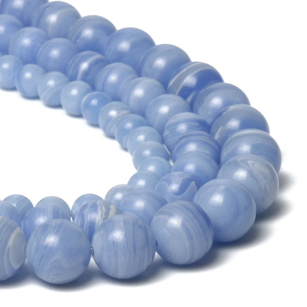 Stone Beads Round Blue Lace Agate-Style for DIY Jewelry Making Bracelet Supplies