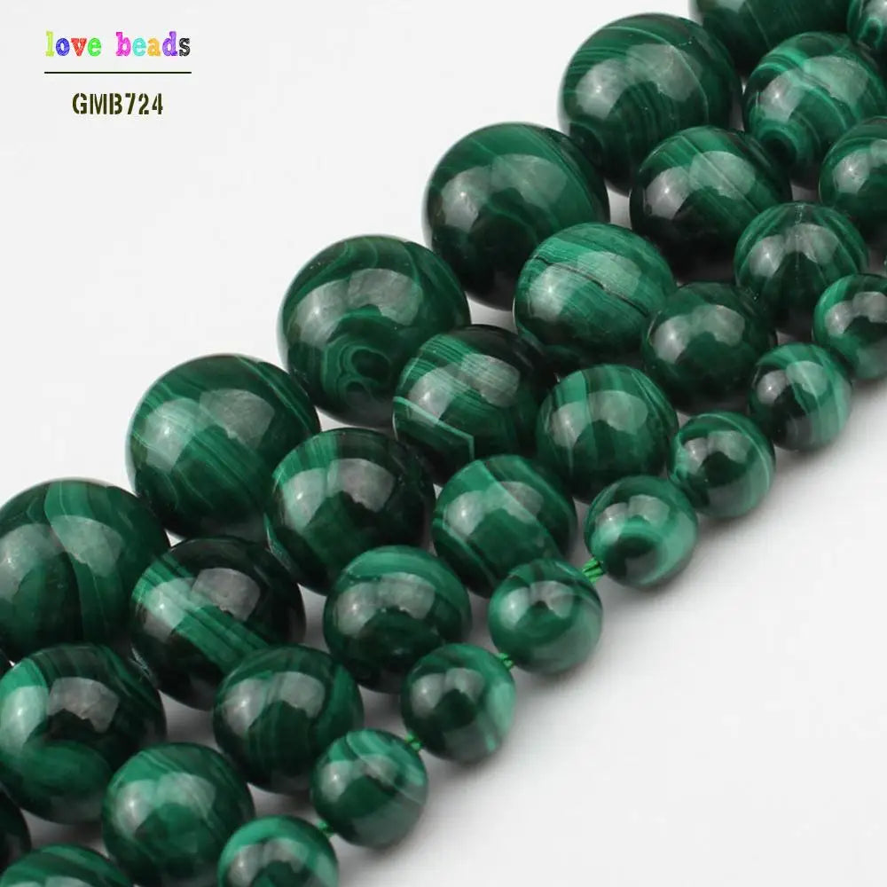 Stone Beads Round Green Malachite-Style for DIY Jewelry Making Bracelet Supplies