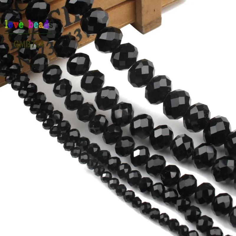 Glass Beads Faceted Black Crystal Rondelle Spacer for DIY Jewelry Making
