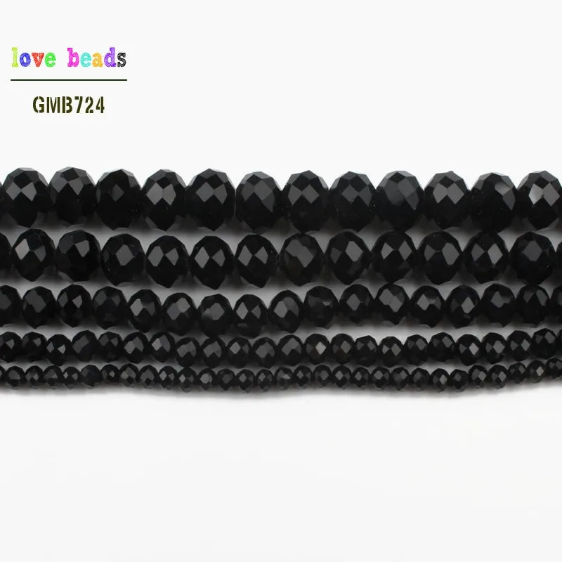 Glass Beads Faceted Black Crystal Rondelle Spacer for DIY Jewelry Making