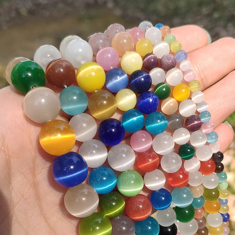 Glass Beads Round Cat Eye Opal-Style Mixed Colors for DIY Jewelry Making