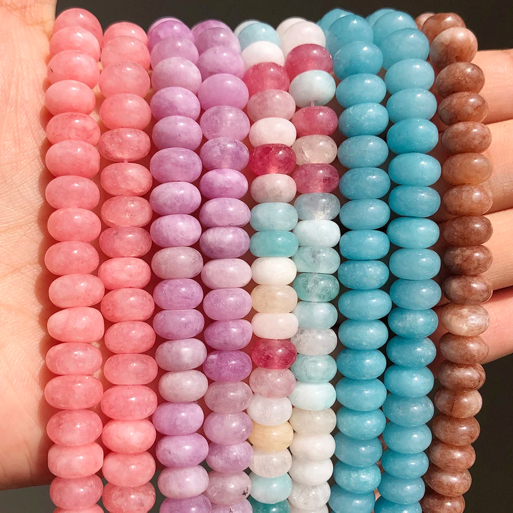 Stone Beads Round Purple Blue Angelite-Style Rondelle for DIY Jewelry Making