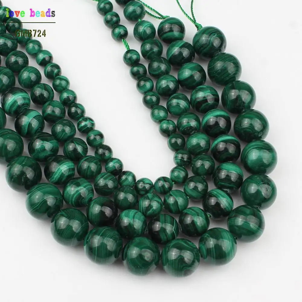 Stone Beads Round Green Malachite-Style for DIY Jewelry Making Bracelet Supplies