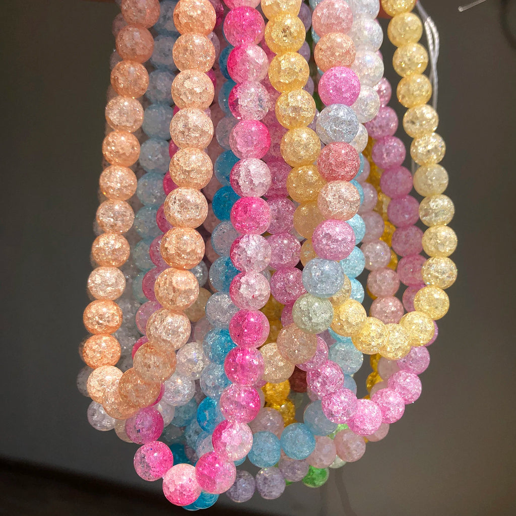 Stone Beads Round Multicolor Cracked Quartz-Style for DIY Jewelry Making