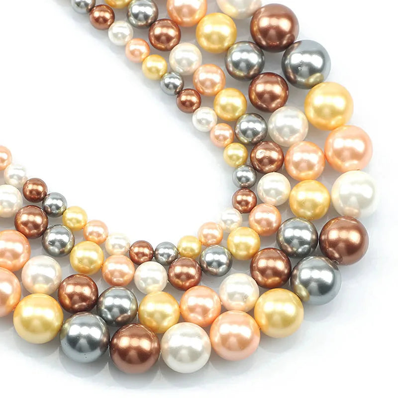 Shell Beads Round Pearl-Style Assorted Colors for DIY Jewelry Making Craft Beads