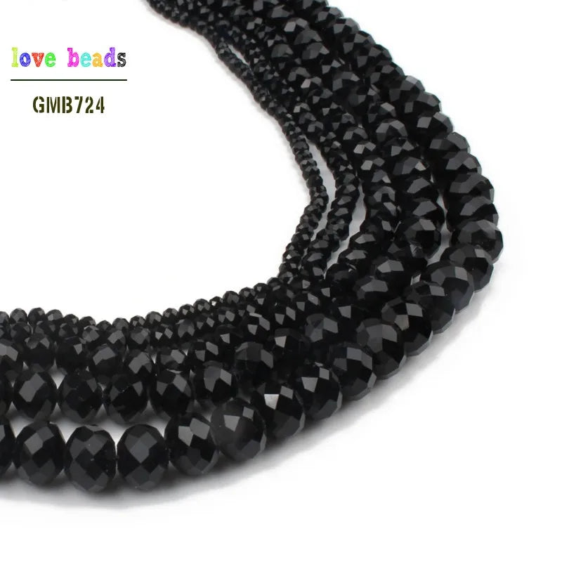 Glass Beads Faceted Black Crystal Rondelle Spacer for DIY Jewelry Making
