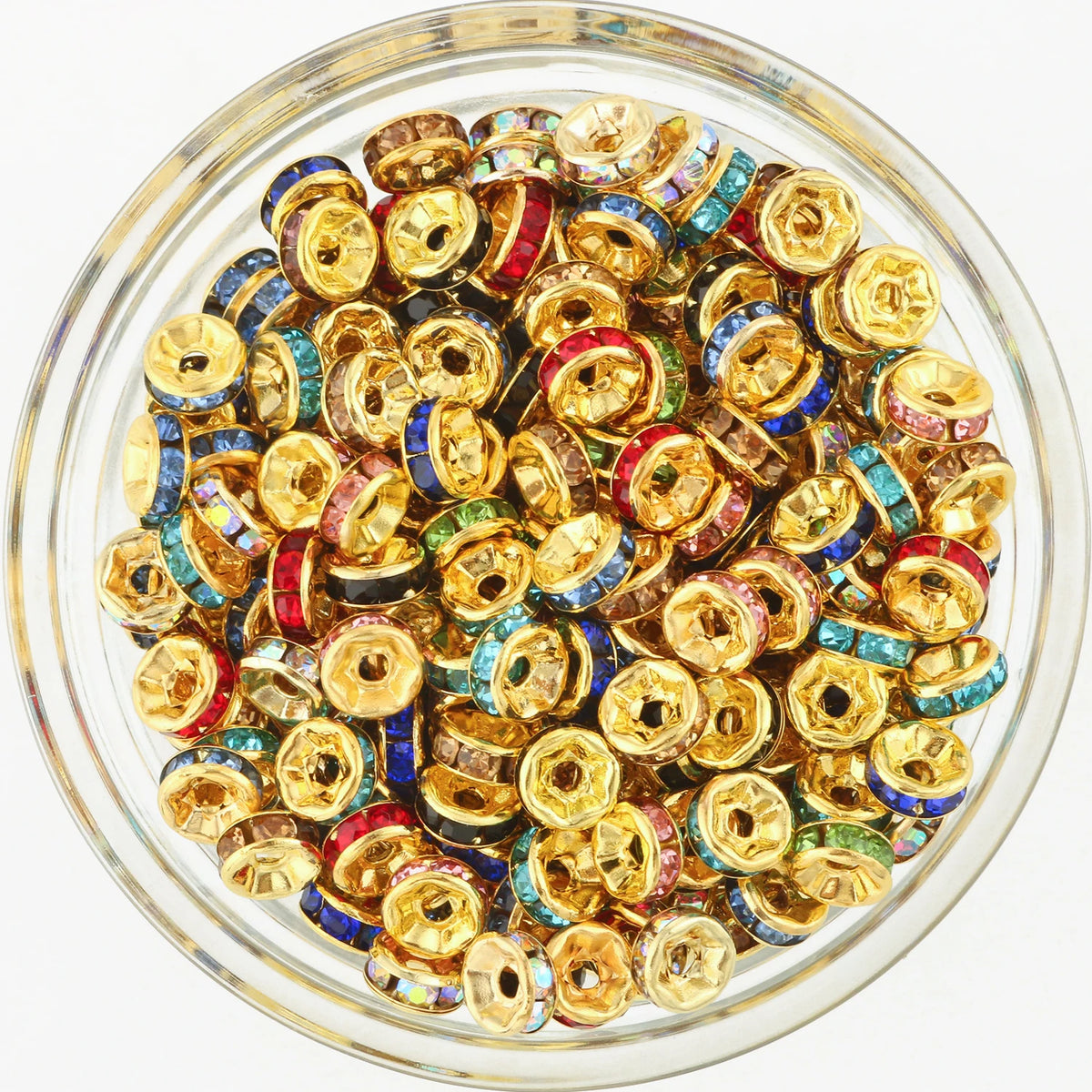 Metal Beads Gold Color Rhinestone Rondelle Spacers for DIY Jewelry Making