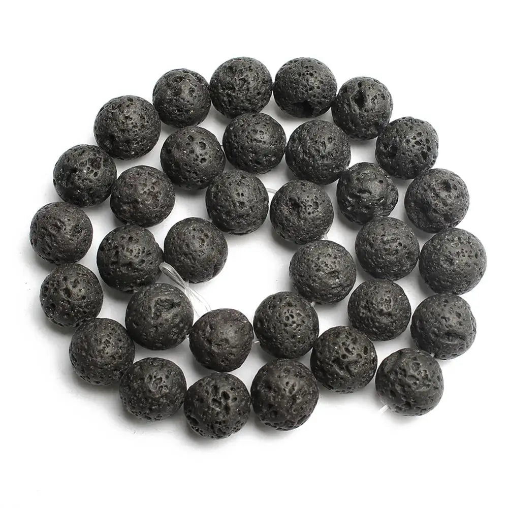 Stone Beads Round Black Lava Volcanic-Style for DIY Jewelry Making Craft Beads
