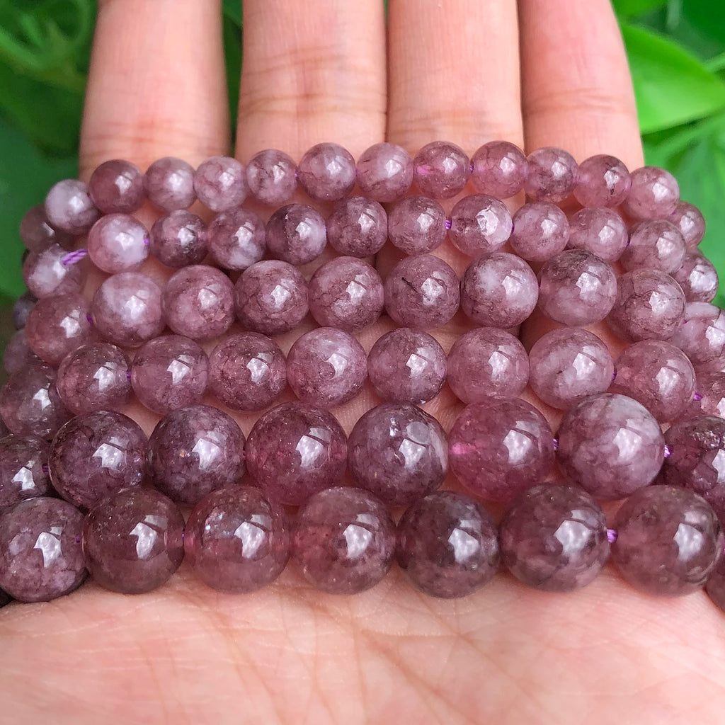 Stone Beads Round Purple Lepidolite-Style for DIY Jewelry Making Craft Beads