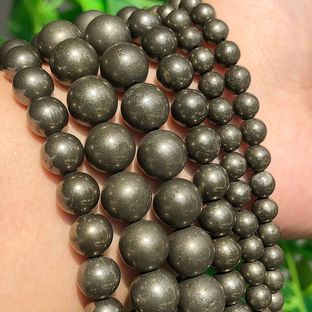 Stone Beads Round Iron Pyrite-Style Spacers for DIY Jewelry Making Craft Beads