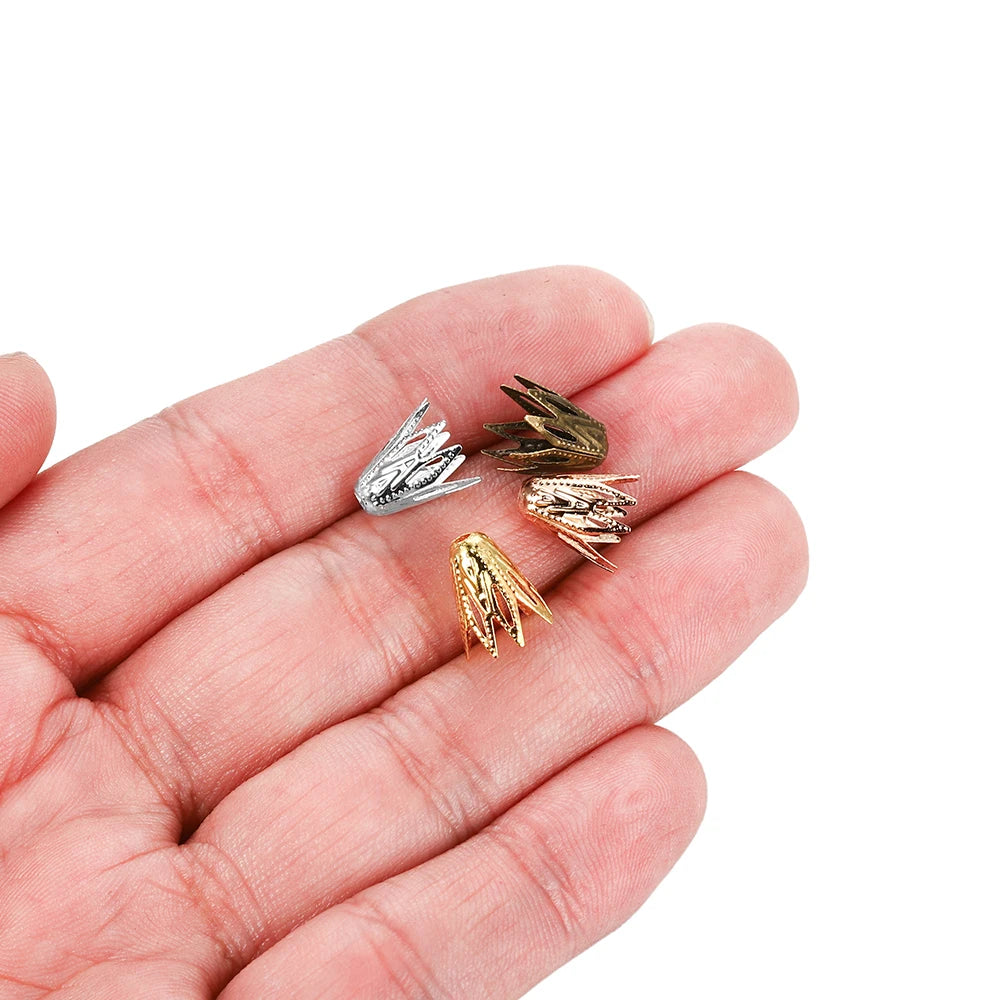 Metal Beads Hollow Out Flower Shape Filigree Cone End Caps Bracelet Supplies
