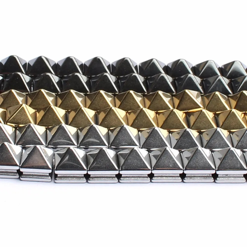 Stone Beads Smooth Gold Sivler Black Plated Hematite Pyramid Bracelet Supplies