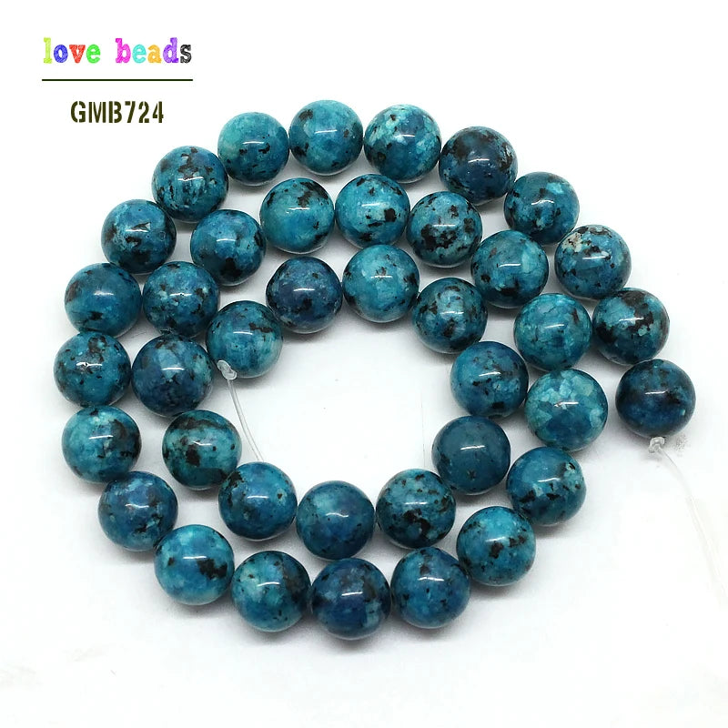 Stone Beads Round Blue Spot Pattern for DIY Jewelry Making Bracelet Supplies