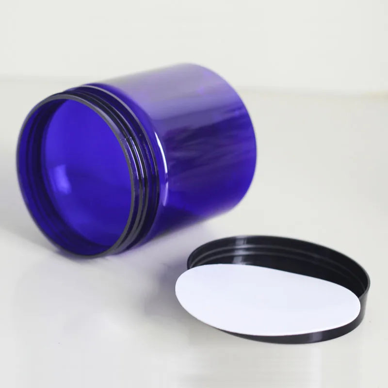 Cosmetic Jars Empty Round PET Blue Clear Black White Lids 12 Pack