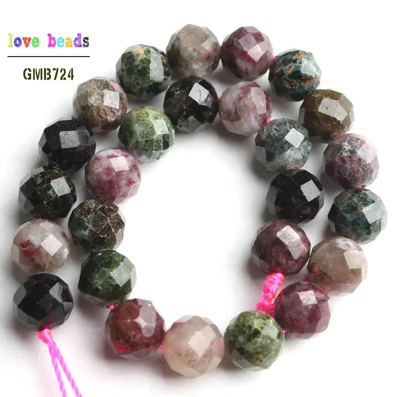 Stone Beads Faceted Round Multicolor Tourmaline-Style for DIY Jewelry Making