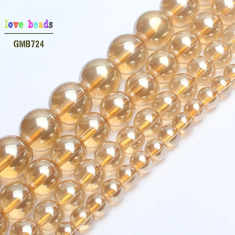Glass Beads Gold Champagne Titanium-Coated Round for DIY Jewelry Making