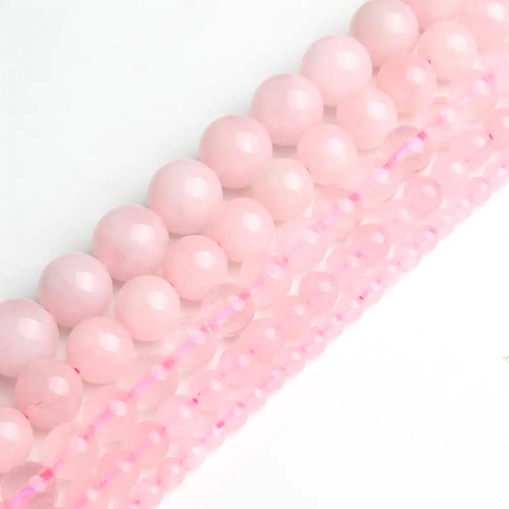 Stone Beads Round Pink Rose Quartz-Style for DIY Jewelry Making Craft Beads