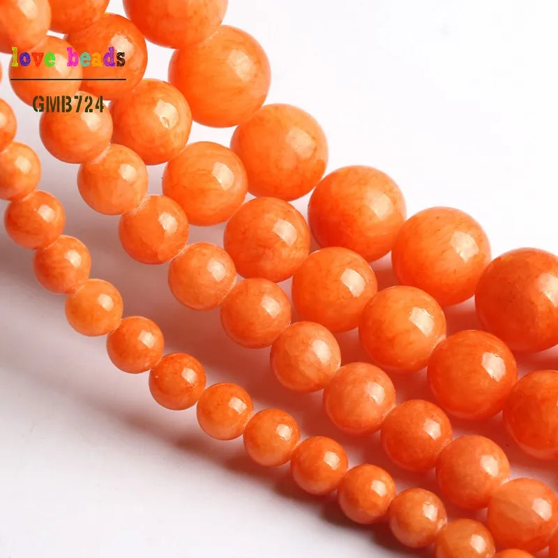 Stone Beads Orange Jades-Style Round Bracelet Strand for DIY Jewelry Making