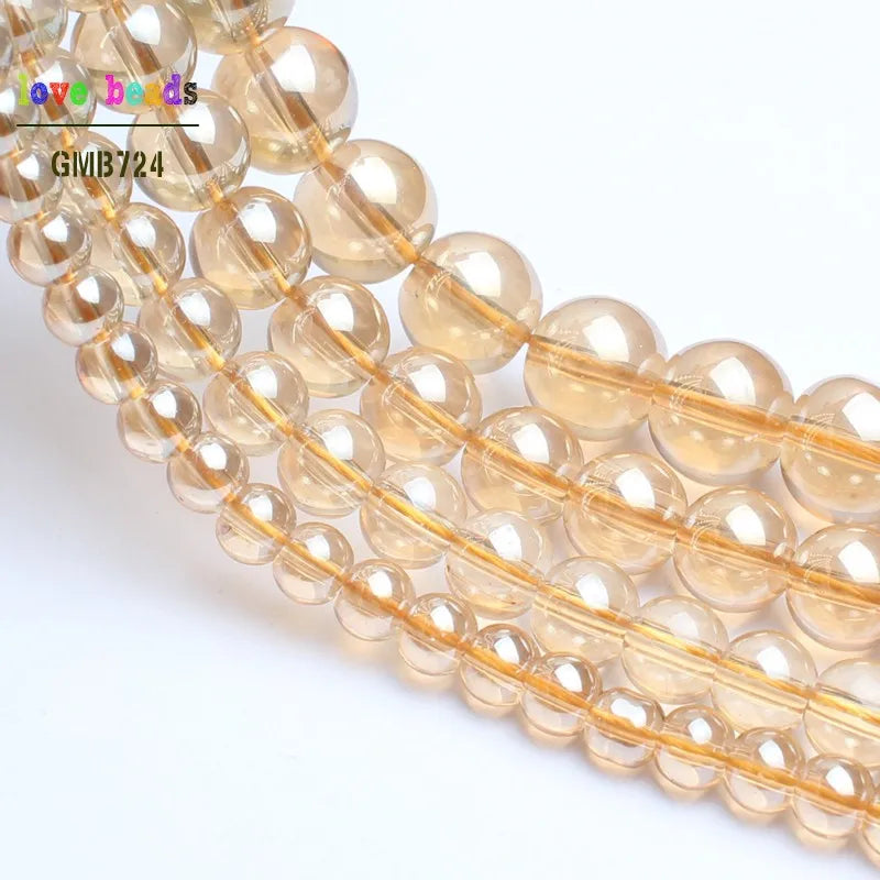 Glass Beads Gold Champagne Titanium-Coated Round for DIY Jewelry Making