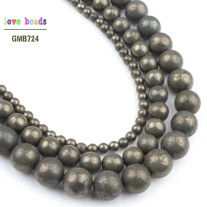 Stone Beads Round Iron Pyrite-Style Spacers for DIY Jewelry Making Craft Beads