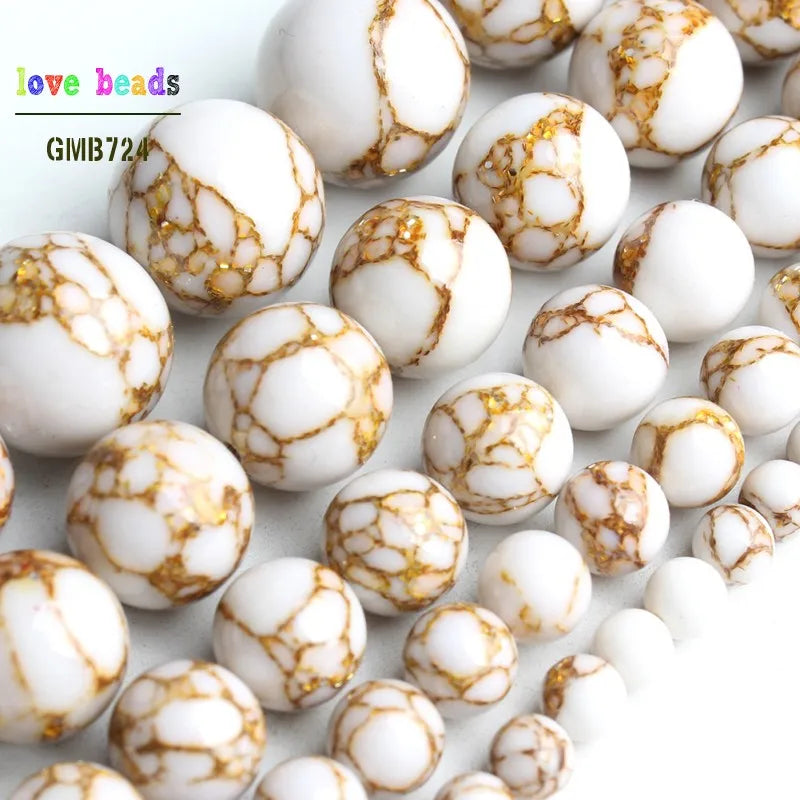 Stone Beads White Howlite-Style Gold-Tone Details for DIY Jewelry Making