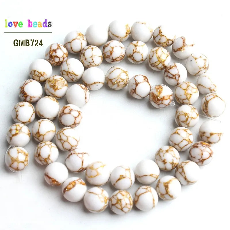 Stone Beads White Howlite-Style Gold-Tone Details for DIY Jewelry Making