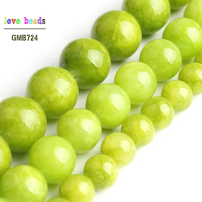 Stone Beads Lemon Green Jades-Style Round Strand Bracelet for DIY Jewelry Making