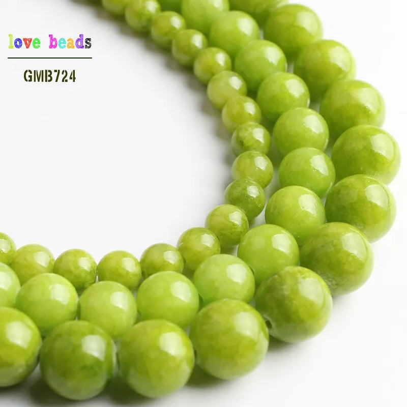 Stone Beads Lemon Green Jades-Style Round Strand Bracelet for DIY Jewelry Making