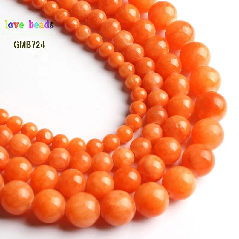 Stone Beads Orange Jades-Style Round Bracelet Strand for DIY Jewelry Making